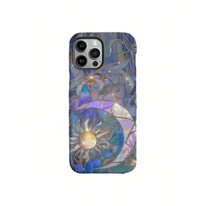 Sunrise And Moonlight Celestial Stained Glass Printed Tough Phone Case For  Series With Dual-Layer Defense |    Dreamscape Space Print   High Quality Design |     Available 17/ 17 Air/ 17 Pro/ 17 Pro Max/16 Pro Max/15 Pro Max/14 Pro Max/13 Pro Max/12 Pro