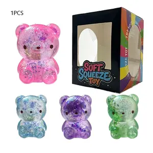 4 Colors Flashing Bear Squeeze Toy, Elastic Marshmallow Bear, Soft Sensory Stress Relief Toy, Kids and Adults, Festive Gift, Party Gift, Classroom Prize