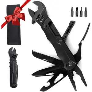 19-in-1 Multitool Wrench - Stainless Steel Adjustable Wrench with Pliers, , Wire , , Screwdrivers - Compact EDC Pocket Tool for Camping, DIY Repairs,  for Men