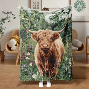 Flannel Blanket- Alpine Cattle Pattern Soft Cozy Blankets For Bed, Sofa, Couch, Travel, Camping, Queen Blanket, Blanket For Family, Friends, Father, Mother, Christmas, Halloween, Birthday, Warm And Cozy For All Seasons - Gift For Him/ Her