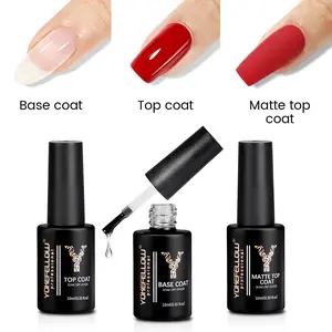 YOKEFELLOW No Wipe Gel Top Coat and Base Coat Matte Top Coat Set Hema-Free Tpo-Free Safe Formula Clear Nail Polish Quick Dry and Long Lasting 10ml/0.33fl.oz Gel Polish Base Coat Soak off UV/LED