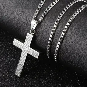 Father's Day Gifts Bible Verse Cross Necklace for Men, Stainless Steel Mens Necklace, Cross Pendant for Men