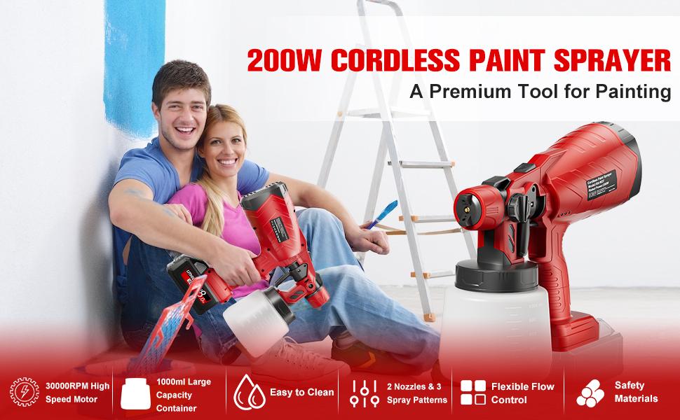 Cordless Paint Sprayer for Milwaukee 18V Battery, Handheld Electric Spray Gun with 3 Patterns, Brushless Motor and Copper Nozzles, for House Painting Furniture Cabinets Fence Wall