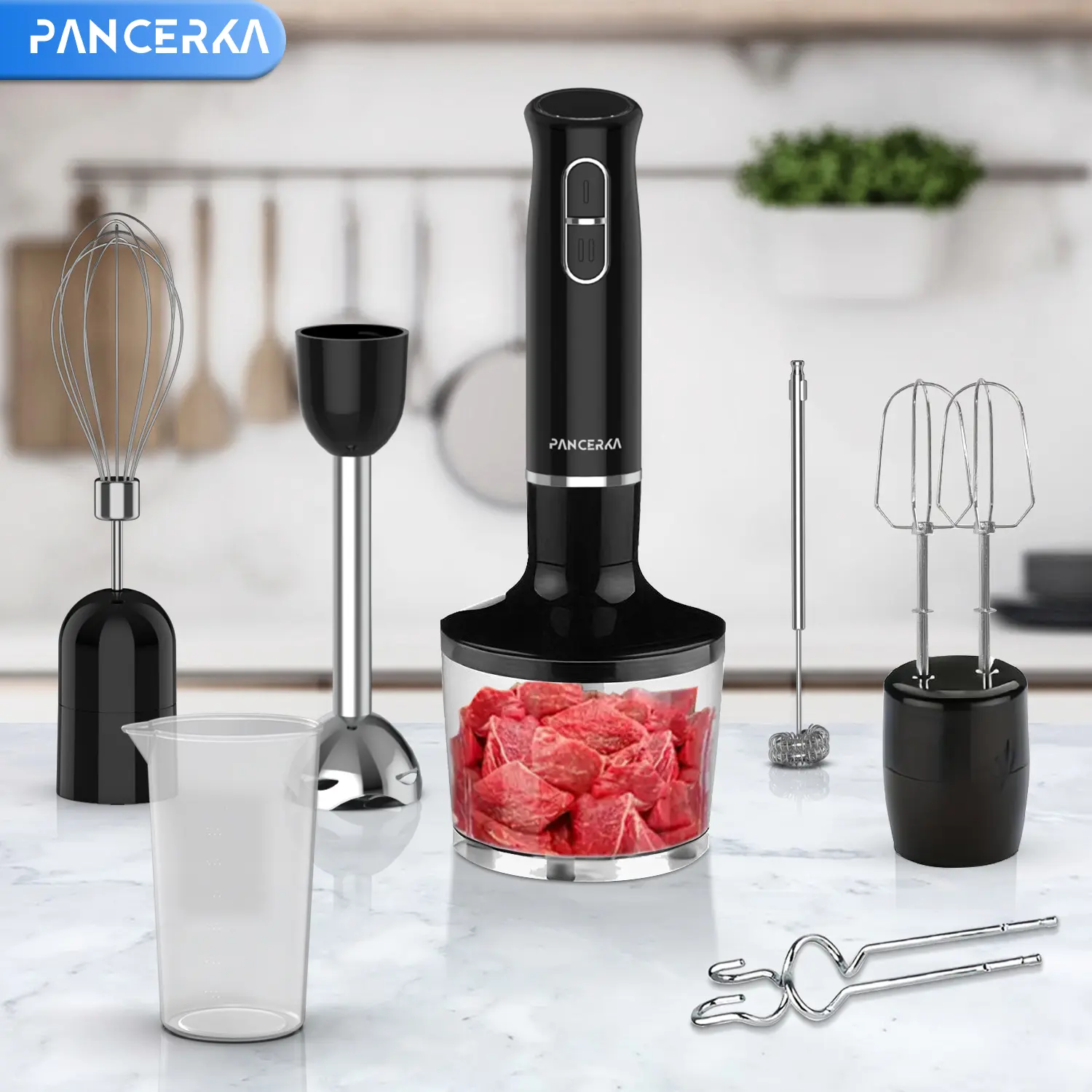 PANCERKA Immersion Hand Blender, 8-in-1 Multifunctional Set, 2-Speed ​​Adjustable Control. Includes Whisk, Chopper Bowl, Milk Frother, and Dough Hook. Ideal for Soups, Baby Food, and Smoothies. BPA-Free. tiktokshopbacktoschool