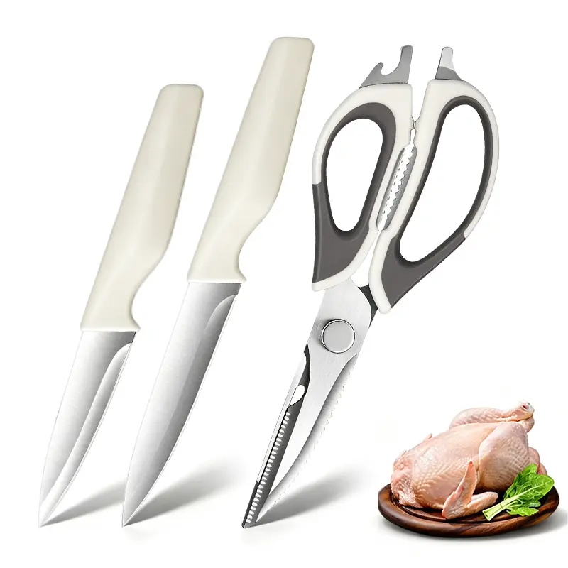3-Piece Kitchen Scissors Set, Heavy Duty for Cutting Chicken Bones, Scaling Fish, Bottle Opening & Fruit Cutting, Premium Steel Kitchen Tool Set
