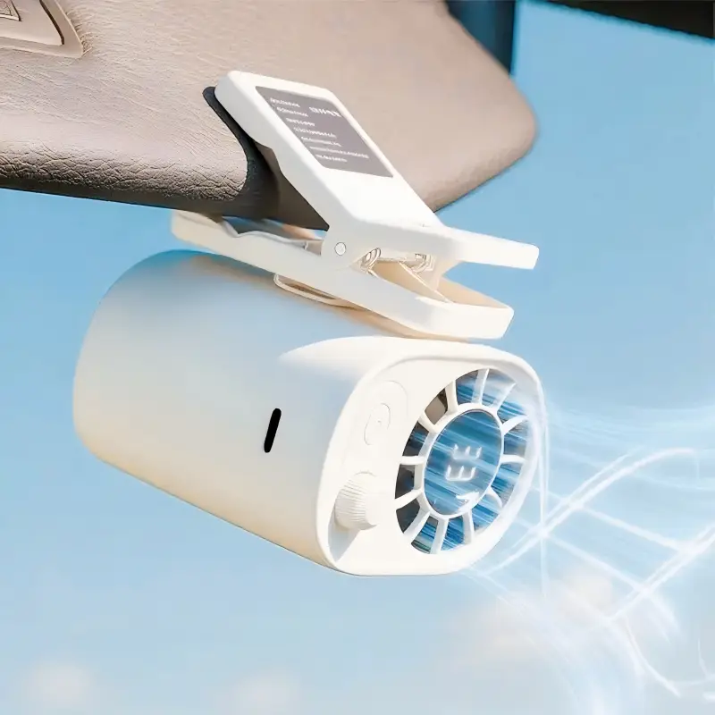JOYYE Car Clip On Fan, 360° Rotation with LED Display, 100 Speeds Adjustable USB Rechargeable Battery, for Car Travel Camping Golf Gym Cooling Fan