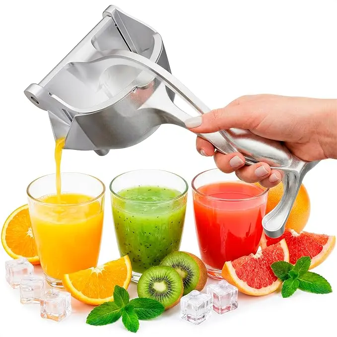Fruit Juice Squeezer Handheld Aluminum Alloy - Manual Juicer Hand Press, Non-Slip Ergonomic Handle, Easy to Use & Clean,  Great Bar Juicer for Citrus, Pomegranate, and Other Fruits