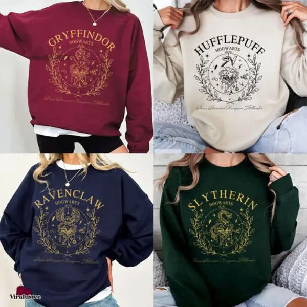 Wizard Hogwart House Sweatshirts, Retro Magic School Varsity Crewneck, HPotter Fan Gift Witch, Casual Outfits For Men Women, Fall & Winter Fashion