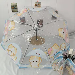 Animal Family Transparent Folding Umbrella, Cute Cartoon Girl Heart Portable Three-Fold Umbrella, Windproof Rainproof Birthday Gift Rainy Season