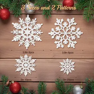 46 Pcs White Glitter Snowflake Ornaments Various Size Plastic Christmas Tree Decorations with Silver Rope for Winter Wonderland Window Door Accessories