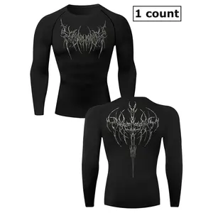 Men's Long Sleeve Tight-Fit Sports Shirt Athletic Compression Shirt Spring Fall Gym Running Quick-Dry Breathable Activewear Thorn Character Wings Pattern
