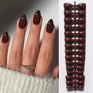 150 Pcs Caramel Almond Press On Nails Minimalist & Elegant Design Complete Kit With Nail File For Salon-Quality Home Manicure & Festival Use, Almond Fake Nails
