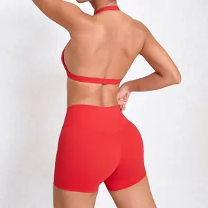 Aria Muse Wholesale Sportswear Woman Gym Set 2026 Sport Bra Shorts Outfit Yoga Clothes Fitness Clothing Kit Push Up Workout Activewear Red