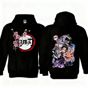 Unisex Demon Slayer Kimetsu No Yaiba Anime Hoodie Sweatshirt Women Men Pullover Casual Streetwear New Autumn Fashion Y2k Clothes with Cherry Blossom Design
