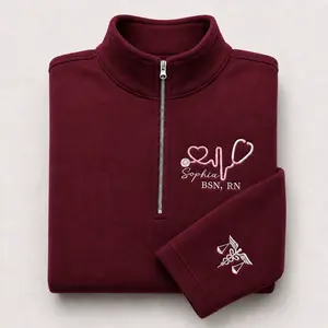 Embroidered Nurse Quarter Zip, Custom Hospital Fleece Sweatshirt For Women, Rn Zip With Pockets, Nurse Graduation Gift, Medical Staff Gift