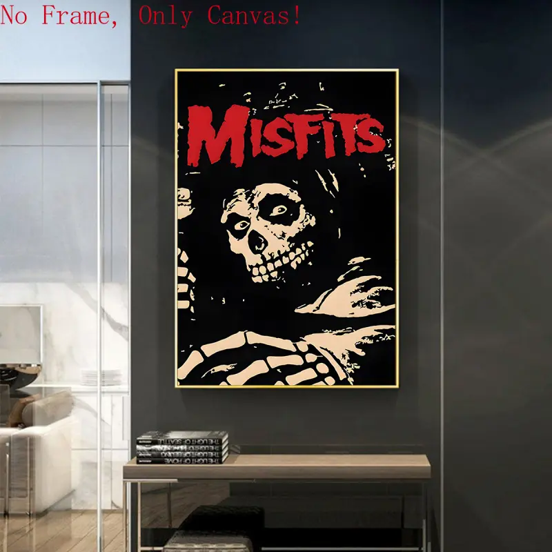 Misfits Band Unframed Punk Rock Poster - Waterproof Wood-Infused Classic Gothic Fiend Skull Wall Decor, Horror Punk Music Fan Gift for Man Cave, Home Decoration, Wall Decor Pictures