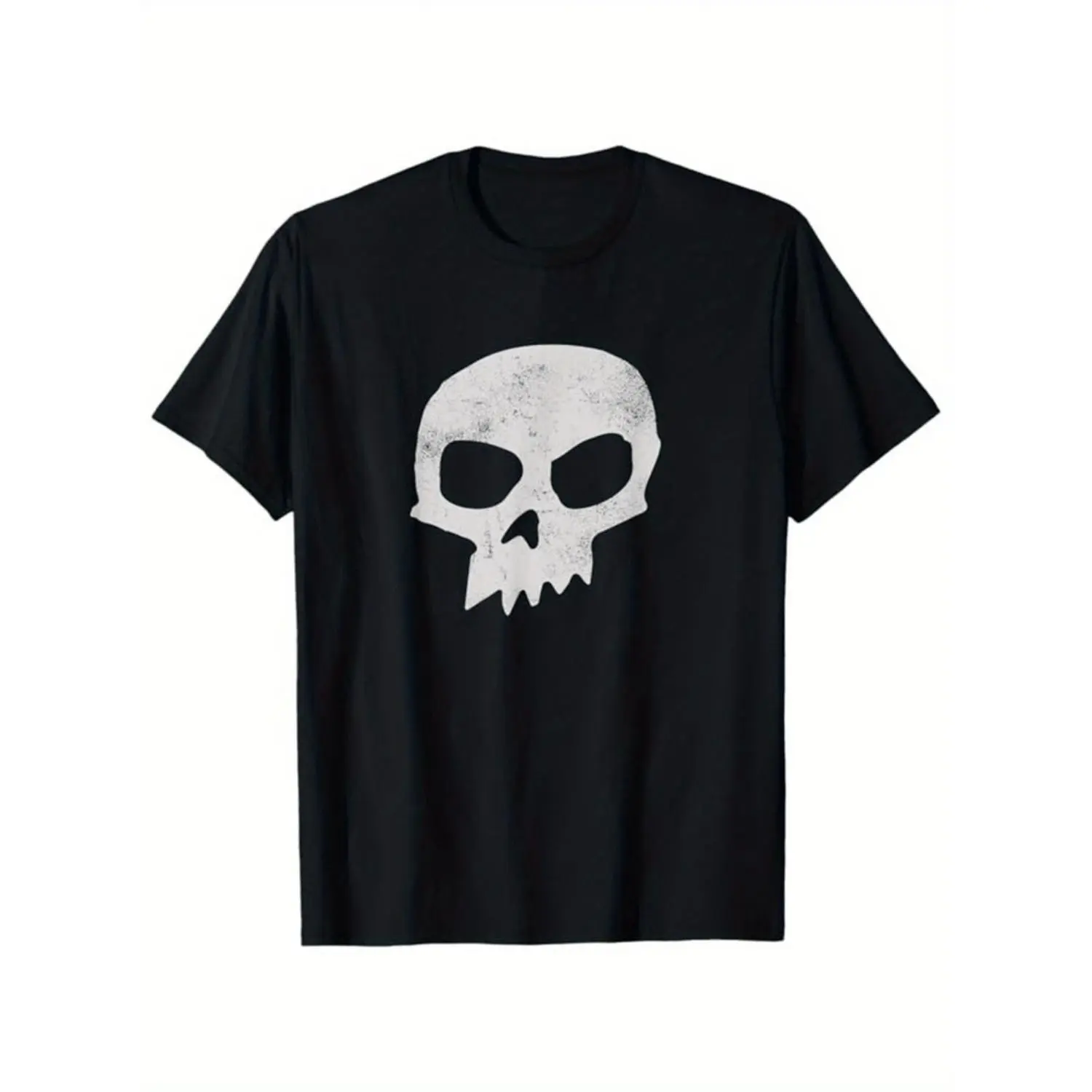 Women's Fitted Vintage Distressed Skull Print Short-Sleeve T-Shirt, Basic Breathable Graphic Streetwear Top, Retro Casual Summer Tee