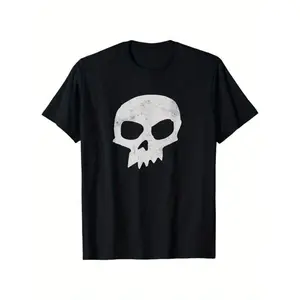 Distressed Skull Graphic Tee for Men and Women Soft Breathable Cotton Relaxed Fit Gothic Streetwear Suitable for Halloween Concerts and Costume Parties Machine Washable allSeason Edgy Fashion