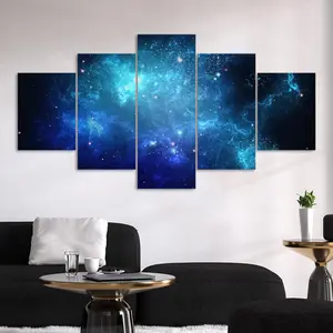 5 Counts Unframed Canvas Poster, Blue Nebula Galaxy Space, Exquisite Poster, Perfect Living Room Decoration, Modern Art, Fashion Family Poster, Wall Art Decoration, Odorless, Waterproof, Artwork
