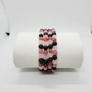 Rose Quartz, Strawberry Quartz, Garnet Mix Semi-Precious Stone Bracelets, Metaphysical, Reiki, Boho , Healing Stone Bracelet