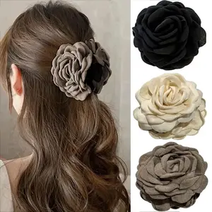French Fabric Rose Flower Hair Claw Clips for Women Girls Hair Clip Barrette Hairpins Hair Clamps Headwear Hair Accessories Gift NONE