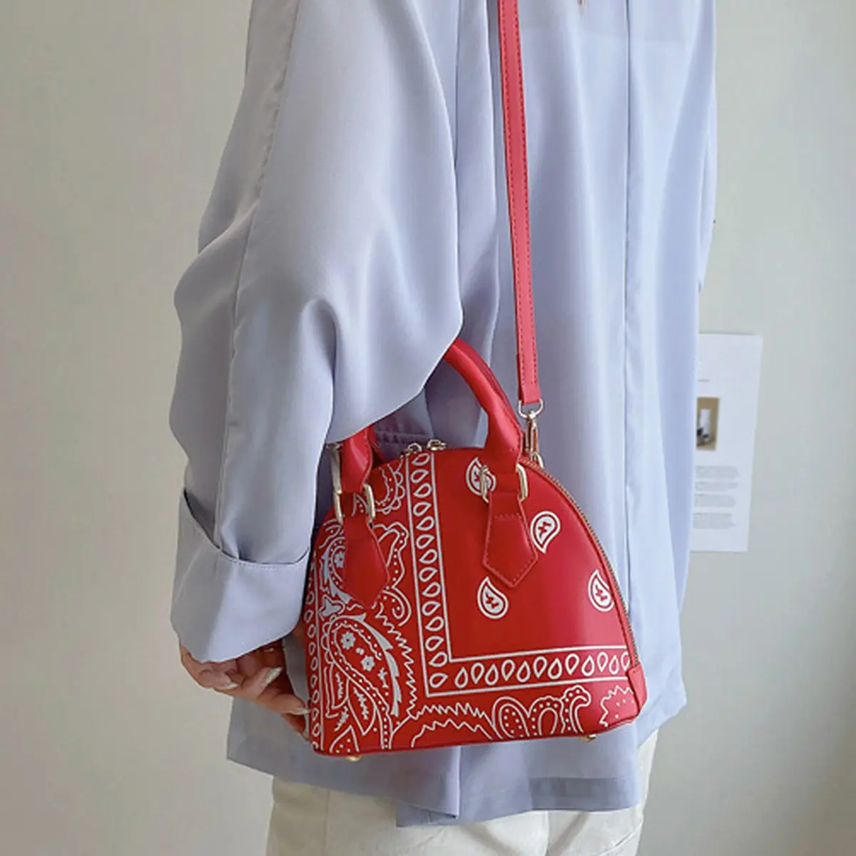 Women's Cashew Flower Shell Shoulder Bag, Double Handle Crossbody