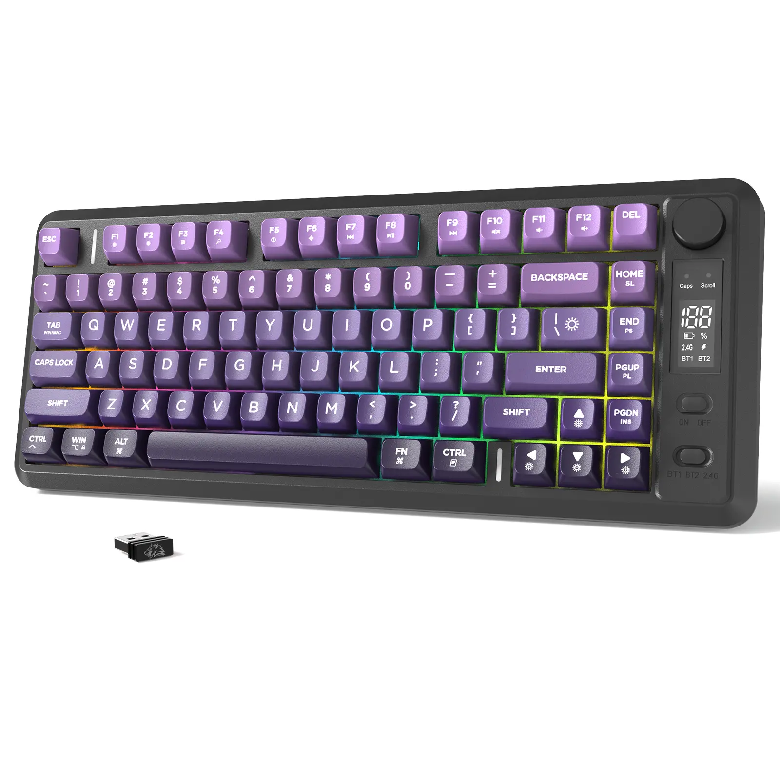 M75 Wireless Membrane Keyboard, RGB Backlit Rechargeable 2000mAh Battery, Small Membrane But Mechanical Feel Keyboard with Smart Display & Knob, PBT Gradient keycaps for PC tiktokshopbacktoschool