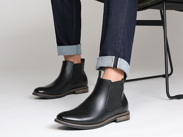 【BRUNO MARC Anniversary】 Men's Timeless Suede Slip-On Ankle Boots - Comfortable Walking Shoes, Stylish Casual Dress Footwear for Fall-Winter, Black Shoes