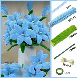 Multi-Color Classic Macaron Twist Rods Fuzzy Wire Set, 613/200pcs Blue Solid Color, DIY Handmade Wool Straws for Easter Bunny Crafts, Floral Arranging