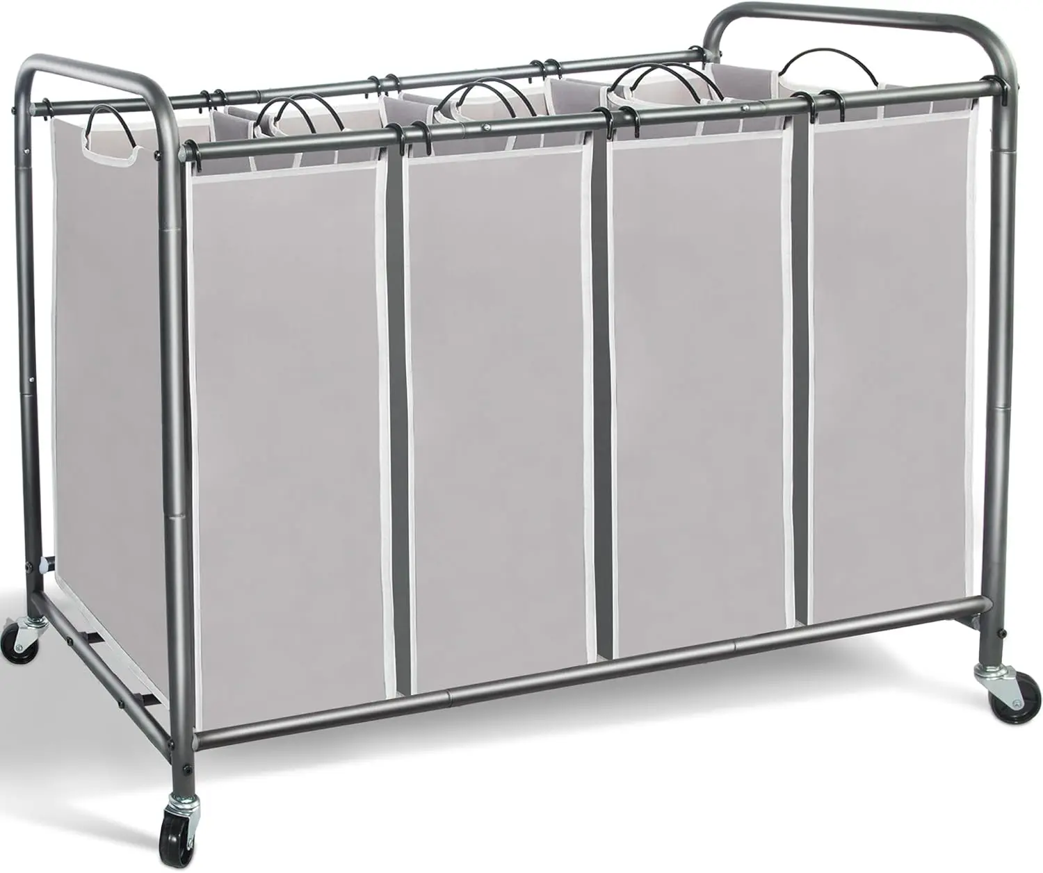 4-Section Laundry Sorter - Laundry Hamper on Wheels - Laundry Basket Divider with Removable Bags - Gray Laundry Separator Hamper with 4 Bags.