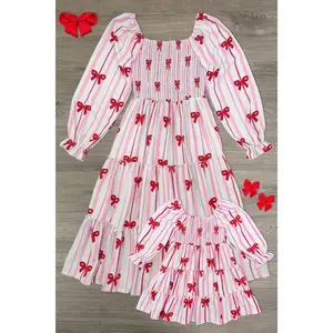 Mom & Me - Pink Bow Striped Dress