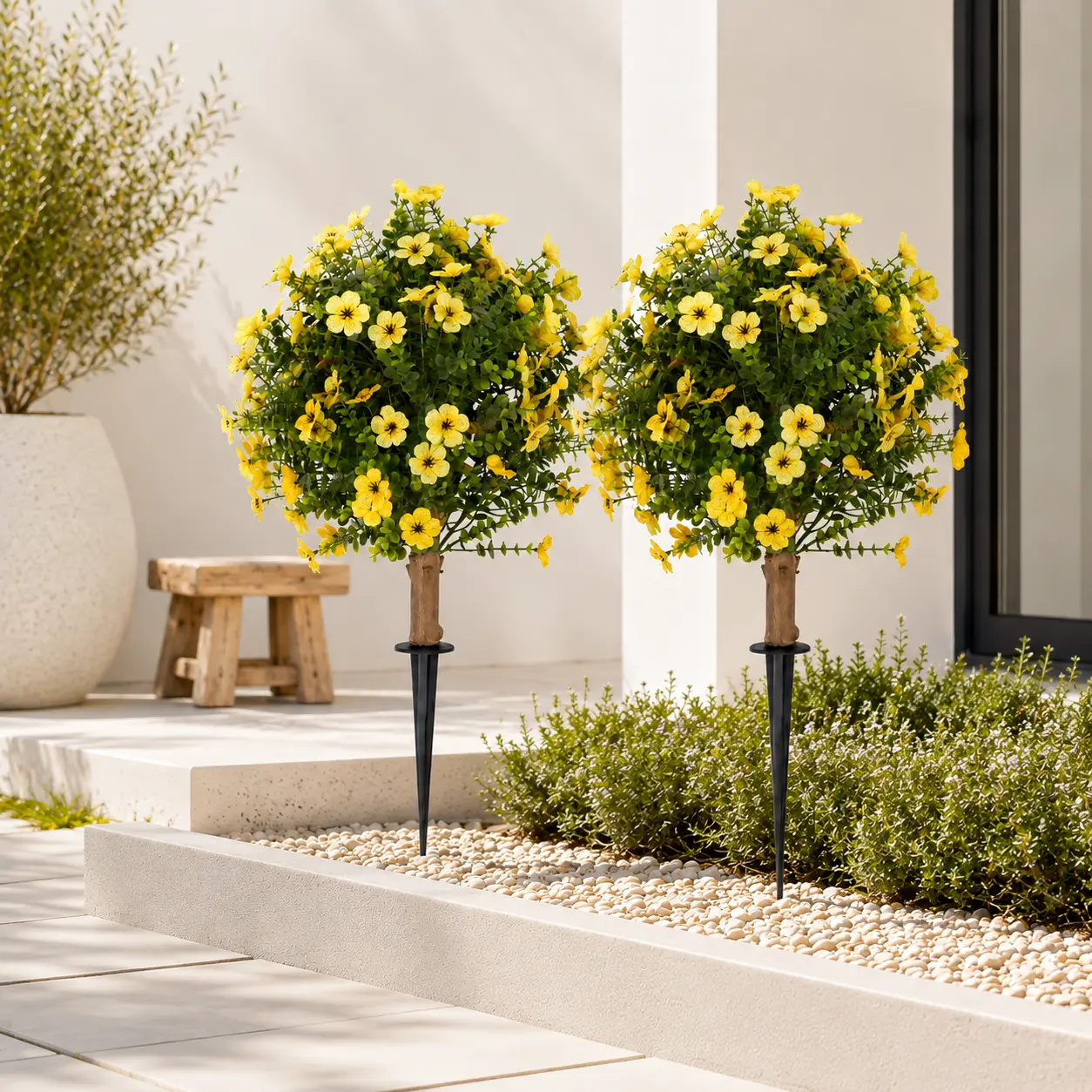 2-Pack 22.8-Inch Artificial Violet Flower Topiary Stakes, Lifelike Yellow Faux Floral Ball Plants with Ground Spikes for Garden, Porch, Patio, Walkway & Outdoor Decor sohochic sohochic