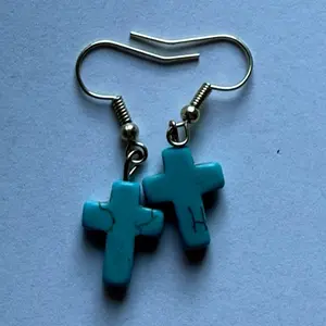 Turquoise Cross Earrings - Silver Hook Dangle Fashion Jewelry for Women