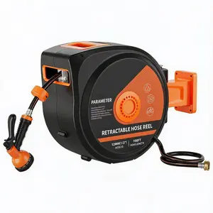 Avvolgitubo da giardino retrattile 1/2'' x 40m – Ugello 10 funzioni, blocco a qualsiasi lunghezza, riavvolgimento automatico, ritorno lento, supporto a parete orientabile 180°, tubo collegamento 2m