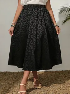 Elegant Plus Size Leopard Print Satin Skirt, Fashionable Simple A-Line Design, Perfect for Casual