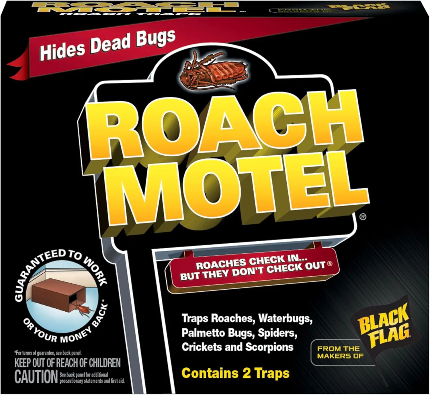Black Flag Roach Motel Adhesive Insect Trap - 2-Count, 1-Pack, Captures Roaches, Spiders, Scorpions, Bugs, 4-Month Effectiveness