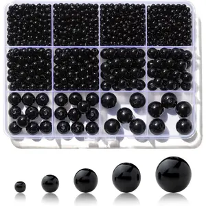 1200 count Black Beads,  Pony Beads, 4/6/8/10/12mm Round Smooth Bead for Bracelets, Spacer  Craft Beades for Bracelet Necklace  Making (Black)