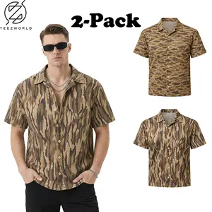 Combo 2 Pack - Premium Men's Camo Hawaiian Shirt Button Down - Tropical Hunting Camouflage Pattern Lightweight Breathable Summer Outfit - Perfect for Fishing Hiking Camping Outdoor Activities - Men's Short Sleeve Tropical Camo Shirt