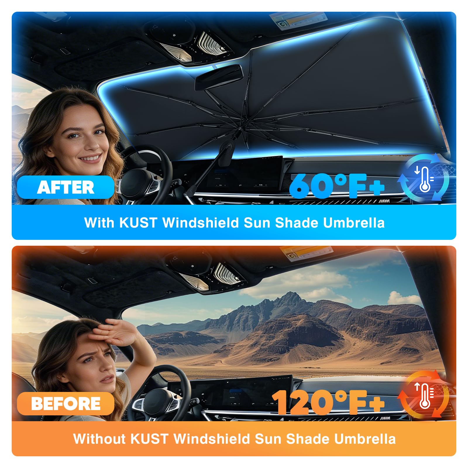 Portable Car Windshield Sunshade, Foldable Windshield Sun Umbrella, Car Exterior Accessories, Car Windshield Cooling Umbrella for Daily, Car Window Shades