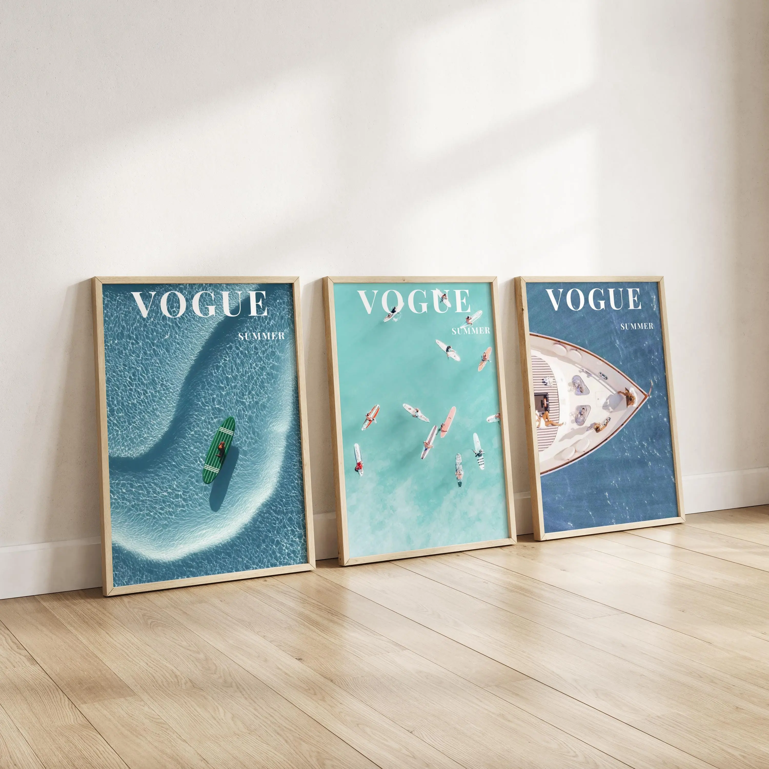 Set of 3 Vogue Summer Prints Unframed, Ocean Surf Boat Art