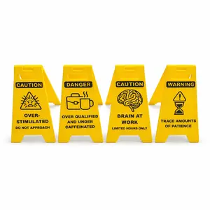 Mini Caution Desk Signs (4-Pack) – Funny Office Warning Signs for Coworkers & Boss