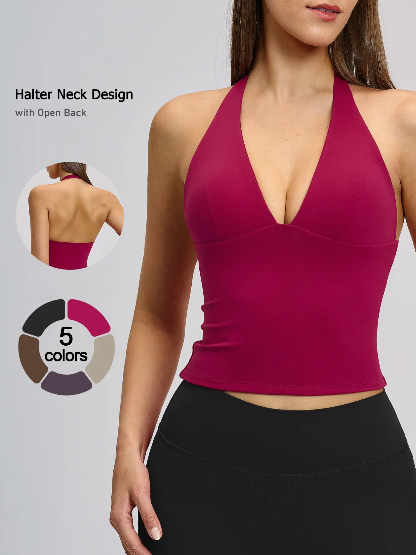 Women's Compression Sport Bra New Summer Style Halter Backless Deep V Padded High Stretch Quick-Dry Shaping Slimming Fitness Top Yoga Daily Wear