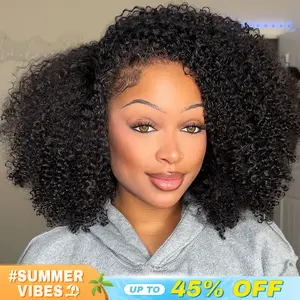 CurlyMe Wear Go Half Wig 250% Density Afro Kinky Curly Natural Black Human Hair Wigs Upgrade With Drawstring Cap Invisible Hairline Seamless Flip Over 3 IN 1 Glueless Install Wigs Beginner Friendly #Summervibes