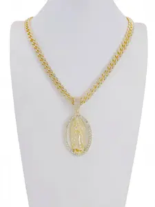 Elegant Virgin Mary Medal Pendant Necklace, 14k Gold Plated Religious Jewelry, 24 Inch Cuban Link Chain, Perfect for Prayers & Festive Blessings