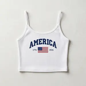 4th of July Embroidered Racerback Tank Top, Patriotic American Flag EST 1776 Shirt, USA Independence Day Tank for Women
