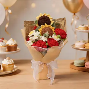 Handmade Crochet Rose Sunflower Bouquet, Artificial Sunflowers Flower Arrangement, Perfect Gift for Mother's Day, Valentine's Day, Christmas