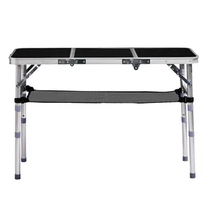 Outdoor Folding Camping Table, 3ft Portable Pinic Table with 3 Adjustable Height, Small Aluminum Foldable Lightweight Patio Side Table with Carry Handle for Outdoor Indoor Hiking Camp BBQ Beach, Black