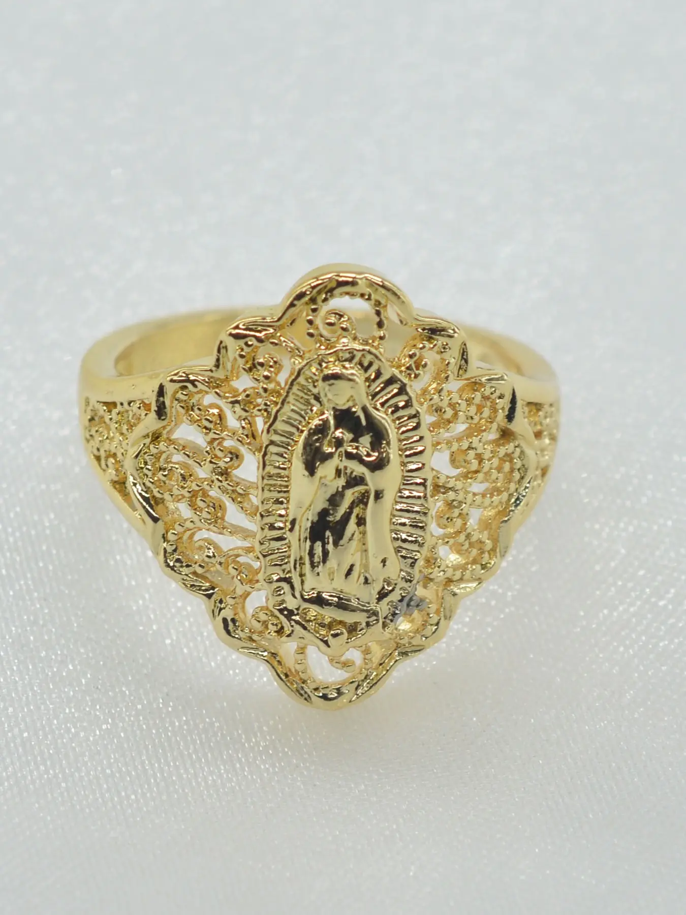 14k Guadalupe Virgin Mary Ring, Unisex Religious Jewelry, Daily Wear, Street Style, Memorial Gift, Hollow Design, Vintage Rings, Commemorative Ring
