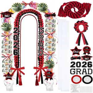 ONERIR 2026 Graduation Leis 18 Pcs - Bold Red Black Double Ribbon Celebratory Class of 2026 Graduation Candy Lei Set Unisex Graduation Party Decorations Gift