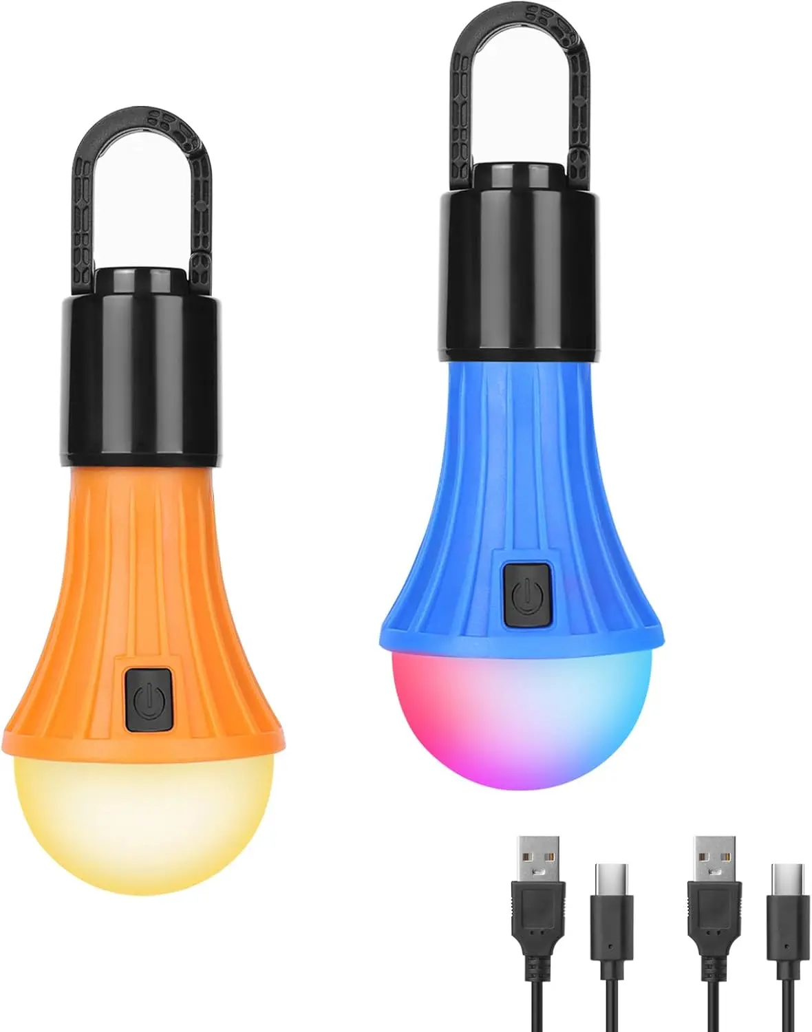 LEPRO 2-Pack Rechargeable Camping Lanterns with Portable Flashlights Function, 7 White & RGB Light Modes, Hanging Clip Hook, Included USB Cable, Camping Emergency Essentials